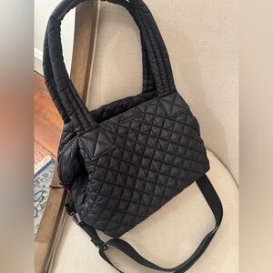 MZ Wallace Black Quilted Bag w dual handles and removable shoulder strap
